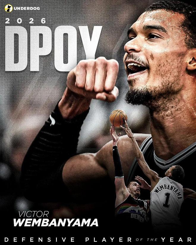 文班亚马全票当选DPOY，历史首人创纪录