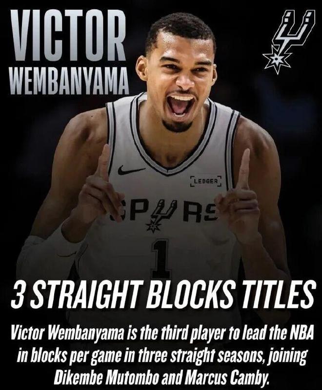 文班亚马全票当选DPOY，历史首人创纪录